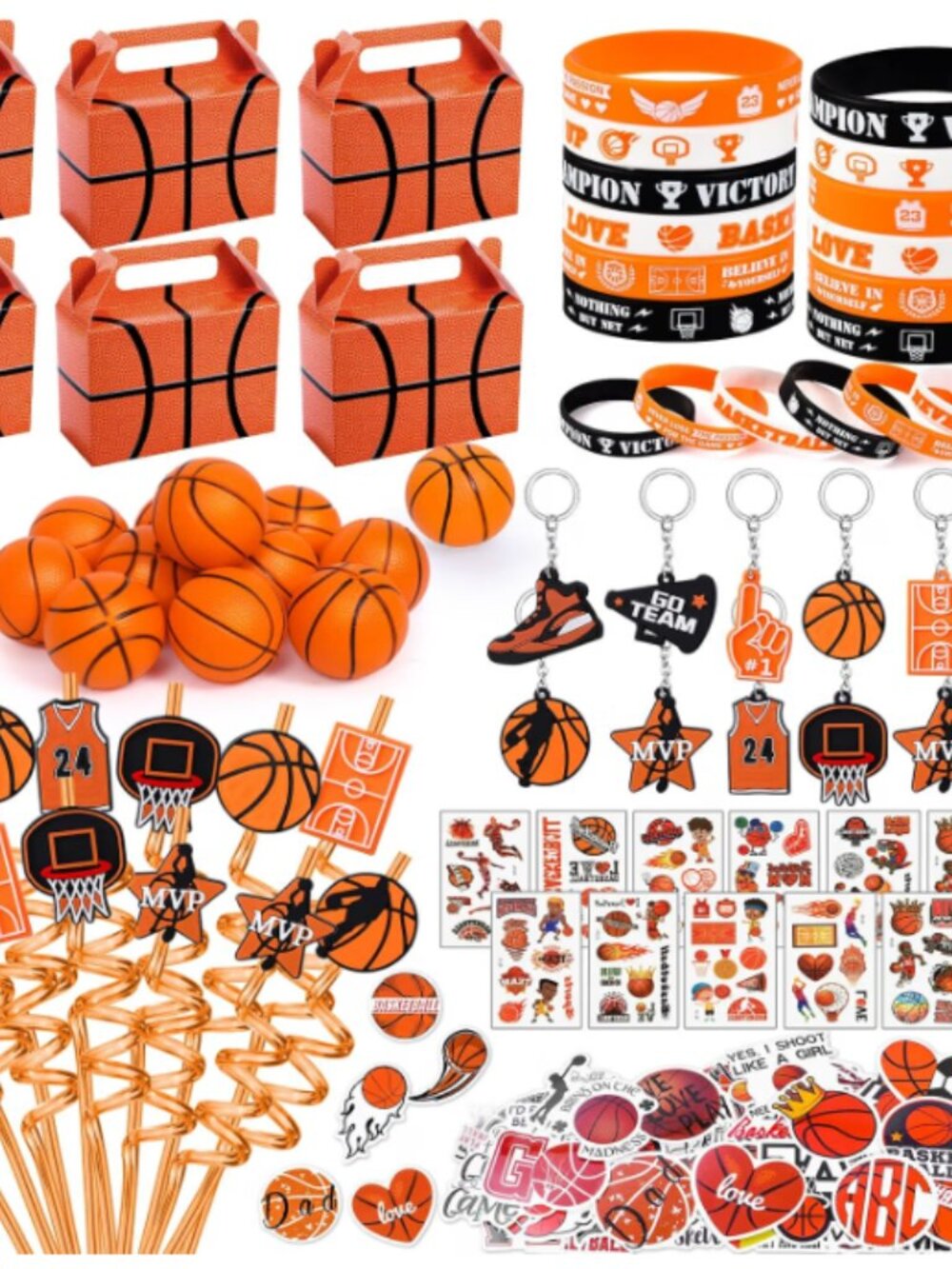 Winrayk 122Pcs Basketball Party Favors Birthday Supplies, Gift Bags Straws Stres